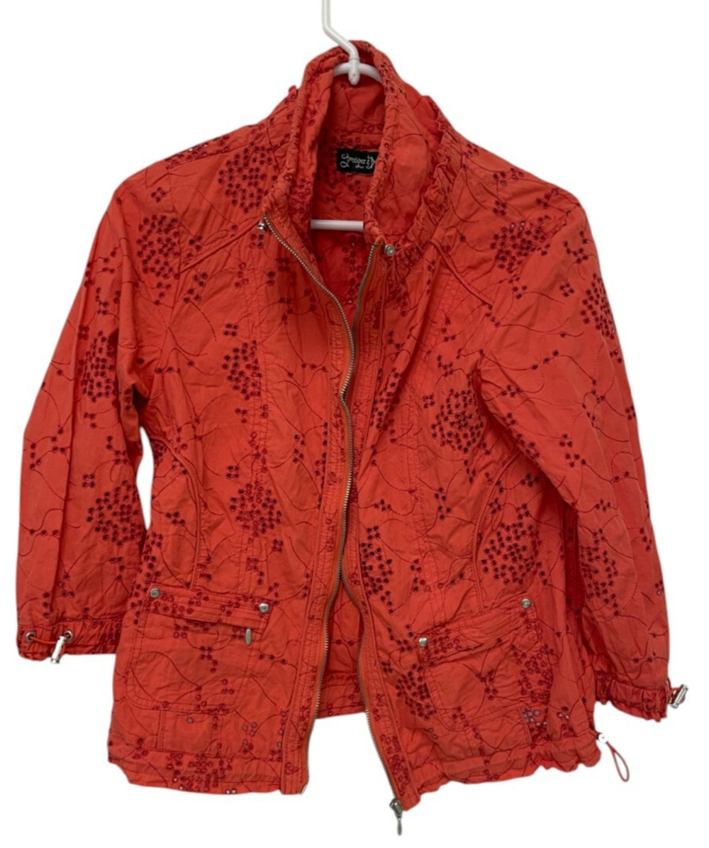 Prosper and Devine Jacket Womens Small Red Eyelet Full Zip Pocket Long Sleeve